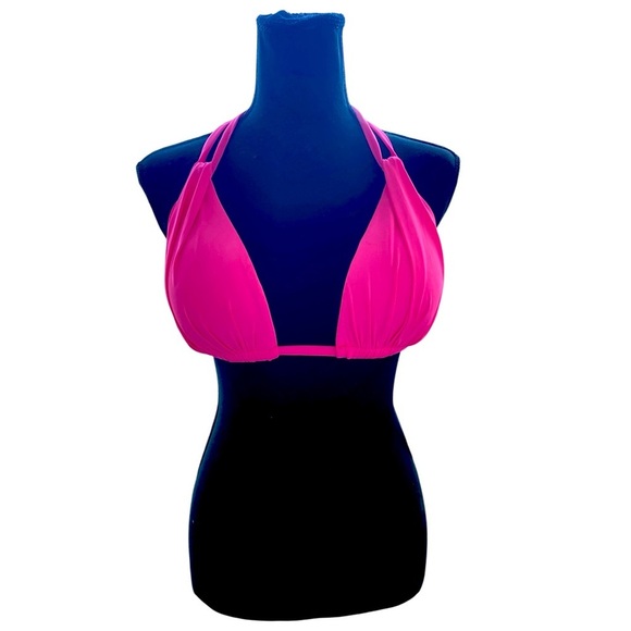 La Blanca Women’s Island Goddess Bright Pink Halter Triangle Bikini Top Size 10 - Picture 8 of 11